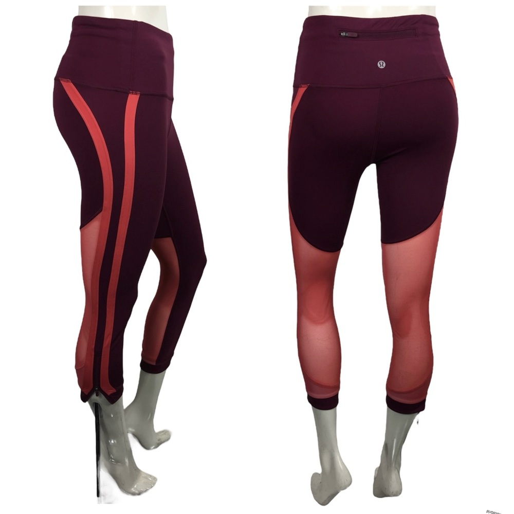 Lululemon Zip The Line Crop 23" Leggings High
Rise Reflective Deep Ruby